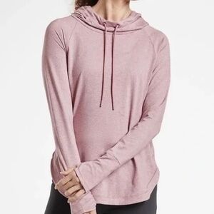 Athleta Uptempo Hoodie Sweatshirt Womens Small Mauve Pink Jersey Drawstring